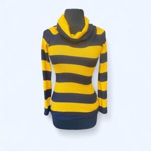 Bitten by Sarah Jessica Parker Yellow and Navy Bold Striped Cowl Neck Sweater